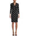 Anne Klein Dot Print Long Sleeve Wrap Dress In Anne Black,white Dot Print