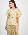 Anne Klein Plus Size Printed Flutter-sleeve Blouse In Multi
