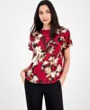 Anne Klein Women's Printed Boat-neck Short-sleeve Top In Multi
