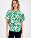 Anne Klein Boat Neck Flutter Sleeve Top In Tropical Green Multi