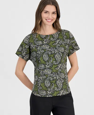Anne Klein Paisley Print Short Sleeve Top In Multi