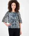 Anne Klein Women's Printed Cape-sleeve Blouse In Blue