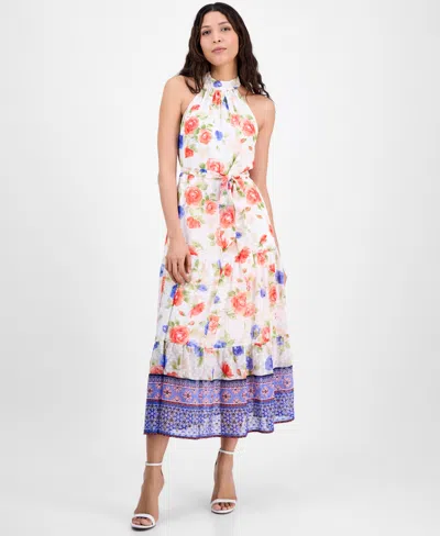 Anne Klein Women's Printed Chiffon Sleeveless Maxi Dress In Pearl White Multi