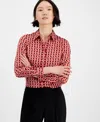 Anne Klein Women's Printed Collared Button-front Shirt In Poppy Multi