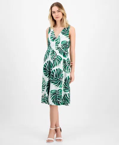 Anne Klein Women's Printed Cotton Eyelet V-neck Dress In Multi