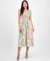 Anne Klein Ruffle Smocked Bodice Midi Sundress In Pearl White Multi