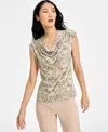 Anne Klein Cowl Neck Cap Sleeve Top In Soft Aloe Multi