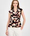 Anne Klein Abstract Print Triple Pleat Sleeveless Top In Multi