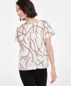 Anne Klein Chain Print Short Sleeve Top In Anne White