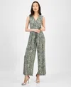 Anne Klein Women's Printed Faux-wrap Sleeveless Wide-leg Jumpsuit In Blue