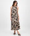 Anne Klein Halter Tiered Patio Midi Dress In Brown