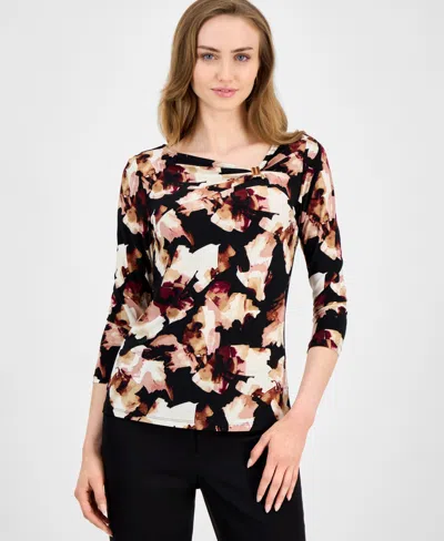 Anne Klein Women's Printed Hardware-trim Top In Multi