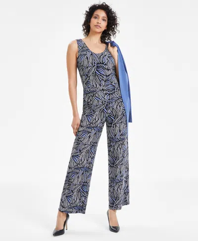 Anne Klein Women's Printed High Rise Pull-on Pants In Blue Jay,anne Black