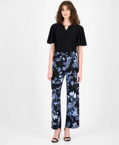 Anne Klein Women's Printed High-rise Wide-leg Pants In Blue
