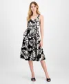 Anne Klein Plus Size Printed V-neck Ruffled Midi Dress In Black