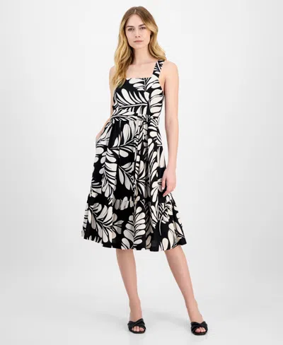 ANNE KLEIN WOMEN'S PRINTED LINEN FIT & FLARE DRESS