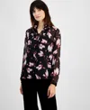 Anne Klein Women's Printed Long Sleeve Button-front Shirt In Orchid Pin
