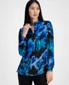 ANNE KLEIN WOMEN'S PRINTED LONG-SLEEVE POPOVER TUNIC