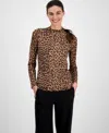 Anne Klein Long Sleeve Mock Neck Top In Animal Print