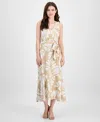 Anne Klein Leaf Print Sleeveless Midi Dress In Multi