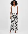 Anne Klein High Waist Pull-on Wide Leg Pants In Black