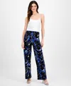 Anne Klein Abstract Print High Waist Pull-on Wide Leg Pants In Santorini Blue Multi