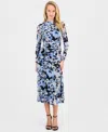 Anne Klein Women's Printed Ruched A-line Midi Dress In Multi