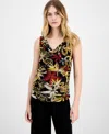 Anne Klein Floral Mesh Cowl Neck Tank In Multi