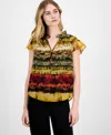 Anne Klein Womens Printed Ruffled Neck Flutter Sleeve Chiffon Top Xxs P Xxl In Multi