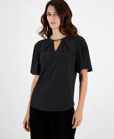 Anne Klein Women's Printed Short-bell-sleeve Blouse