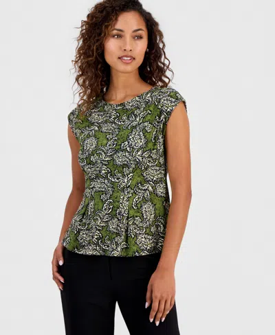 Anne Klein Print Cap Sleeve Top In Green