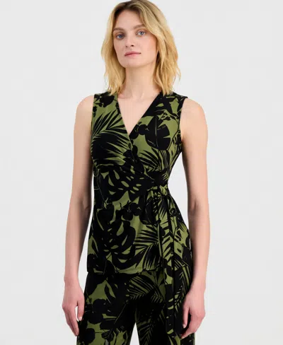 Anne Klein Printed Wrap Top In Green