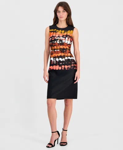 Anne Klein Print Sleeveless Sheath Dress In Black