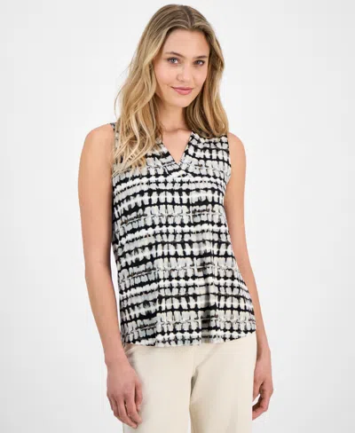 Anne Klein Women's Printed Sleeveless V-neck Shell Top In Anne Black Aloe Multi