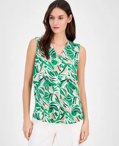ANNE KLEIN WOMEN'S PRINTED SLEEVELESS V-NECK SHELL TOP
