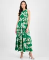 Anne Klein Palm Print Smocked Tiered Maxi Dress