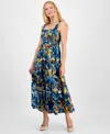 Anne Klein Women's Printed Smocked Cotton Sleeveless Maxi Dress