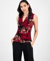 Anne Klein Floral Print Ruched Sleeveless Top In Multi