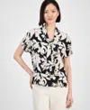 Anne Klein Pussybow Dolman Sleeve Top In Black Mutli