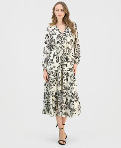 Anne Klein Women's Printed Tie-neck Tiered Maxi Dress In Multi