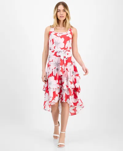 Anne Klein Women's Printed Tie-waist High-low-hem Dress