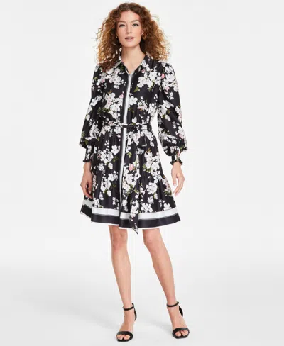 Anne Klein Women's Printed Tiered Shirtdress In Anne Black