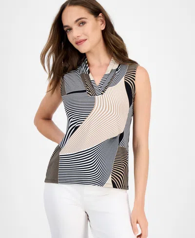 Anne Klein Women's Printed Triple-pleat V-neck Top