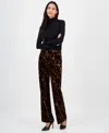 Anne Klein Womens Printed Velvet Flare Leg Pants 0p 16 In Brown