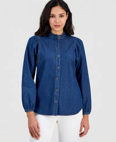 Anne Klein Women's Puff-sleeve Button-down Shirt In Blue