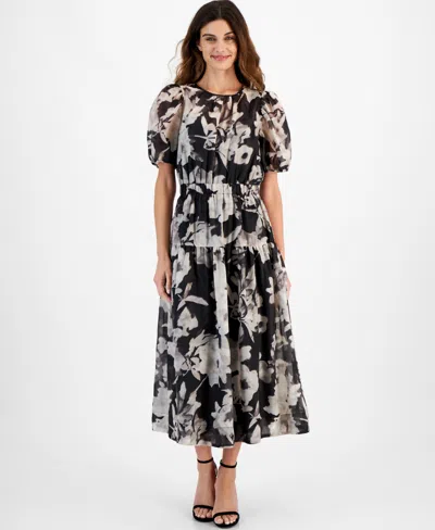 Anne Klein Women's Puff-sleeve Tiered Dress In Black