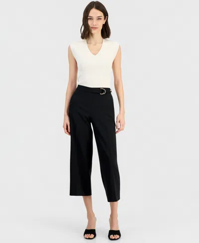 Anne Klein Women's Pull-on Belted Mid-rise Wide-leg Pants In Black