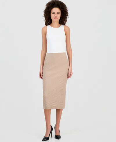Anne Klein Women's Pull-on Cable-stitch Midi Skirt In Neutral