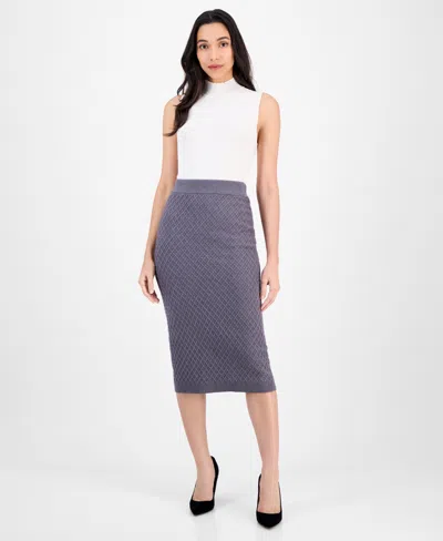 Anne Klein Women's Pull-on Cable-stitch Midi Skirt In Gray