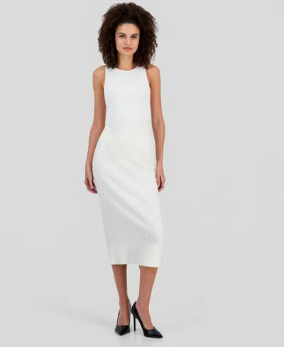 Anne Klein Women's Pull-on Cable-stitch Midi Skirt In Neutral